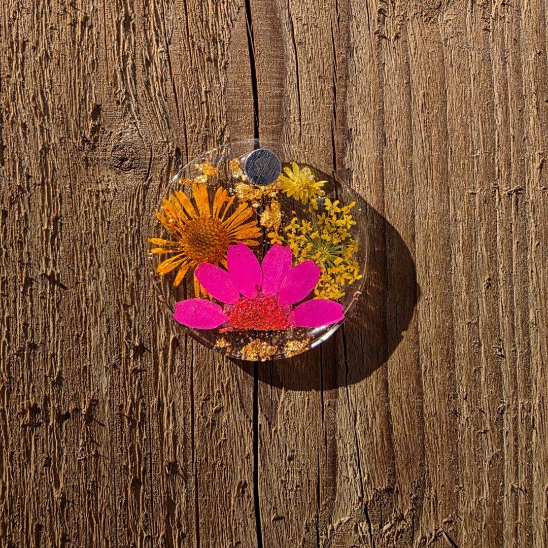 Bloementag roze-oranje rondje